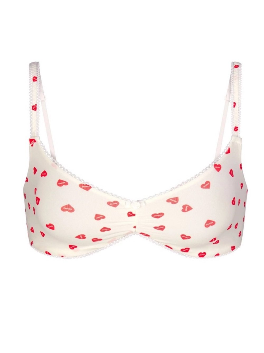 SKIMS Beige Bralette with Red Heart Print